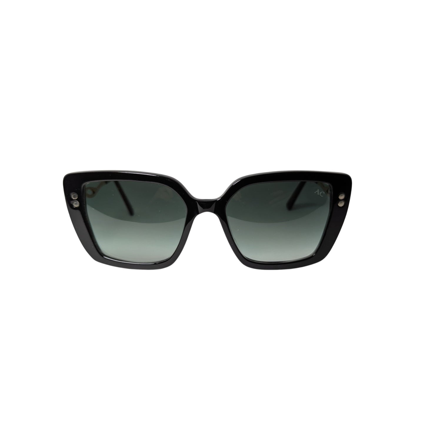 Black square acetate sunglasses with green G15 gradient lenses — women's Bella frame