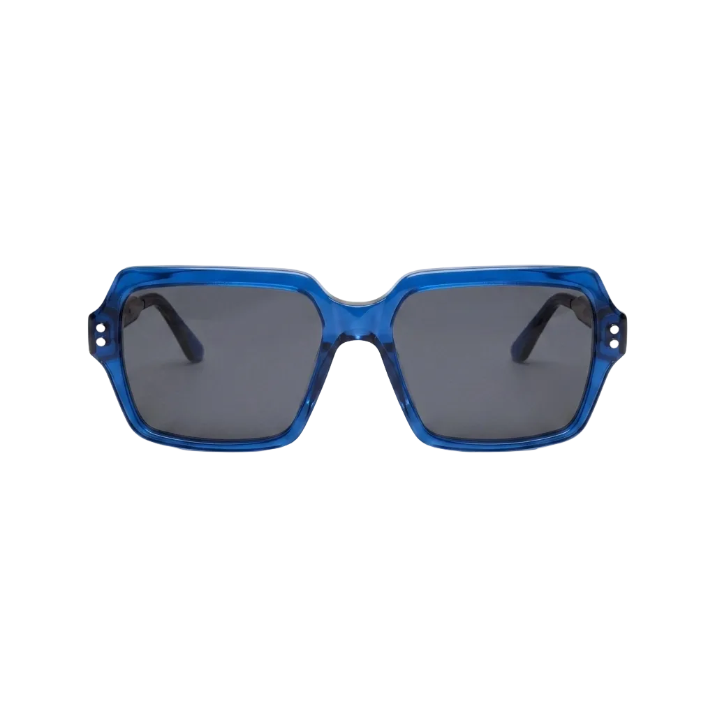 Transparent blue acetate sunglasses with metal temples — men's Bravo frame