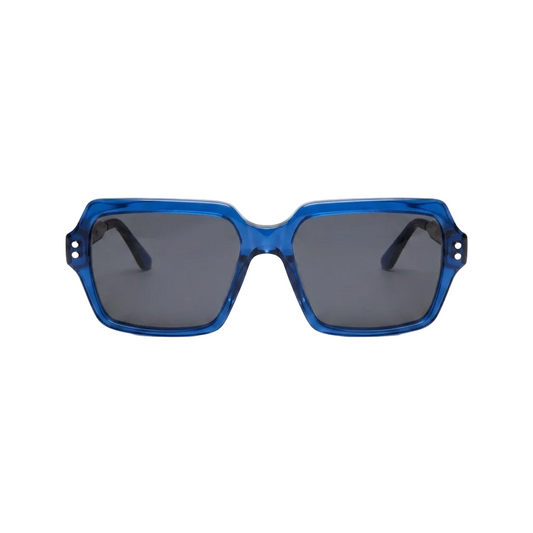 Transparent blue acetate sunglasses with metal temples — men's Bravo frame