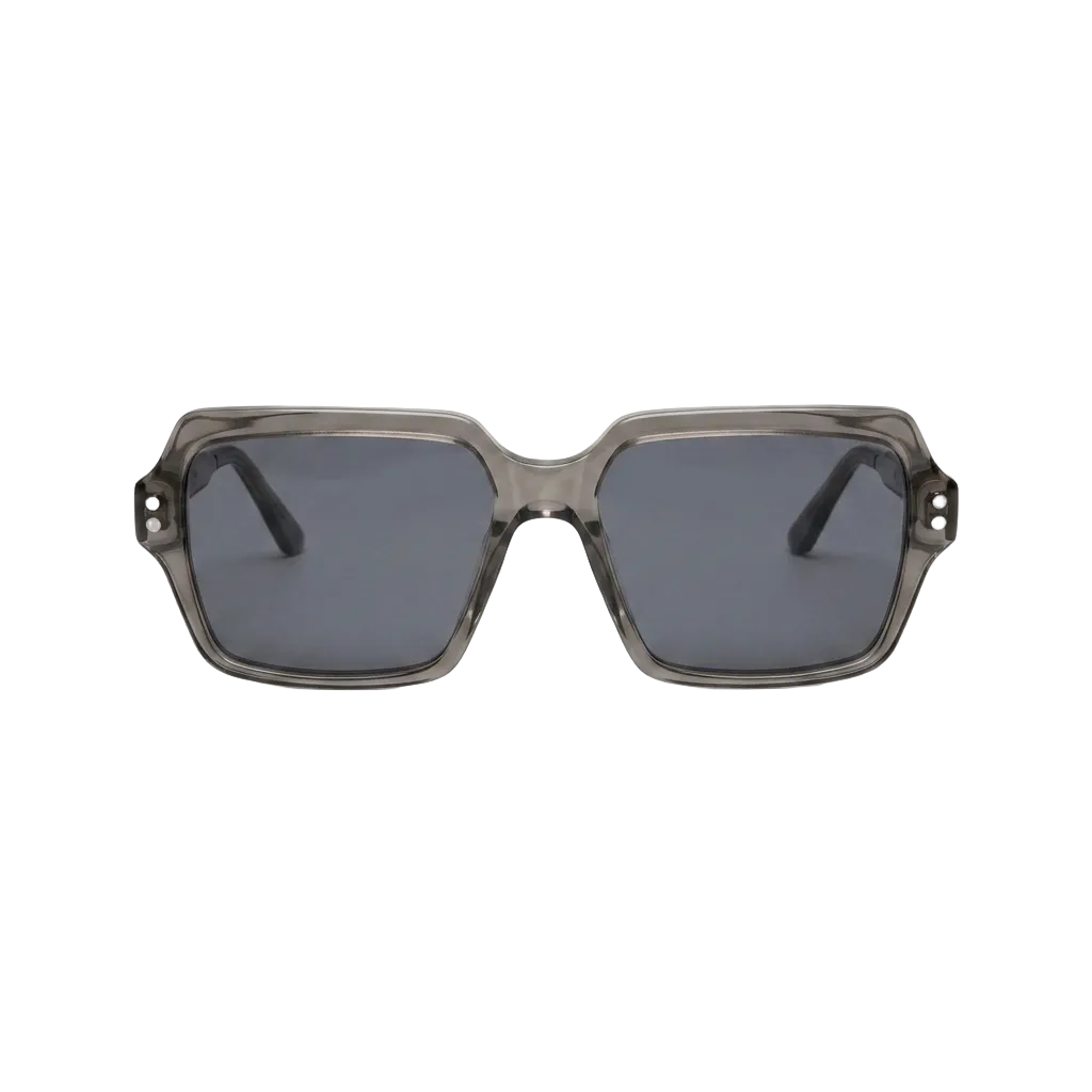 Square sunglasses with a translucent smoky gray acetate frame and dark gray lenses, shown from the front on a plain white background.