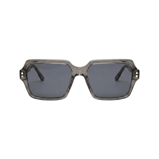 Square sunglasses with a translucent smoky gray acetate frame and dark gray lenses, shown from the front on a plain white background.