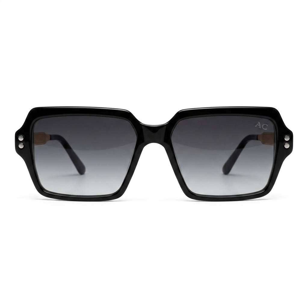 Black and gold-accented acetate sunglasses with metal temples — men's Bravo frame