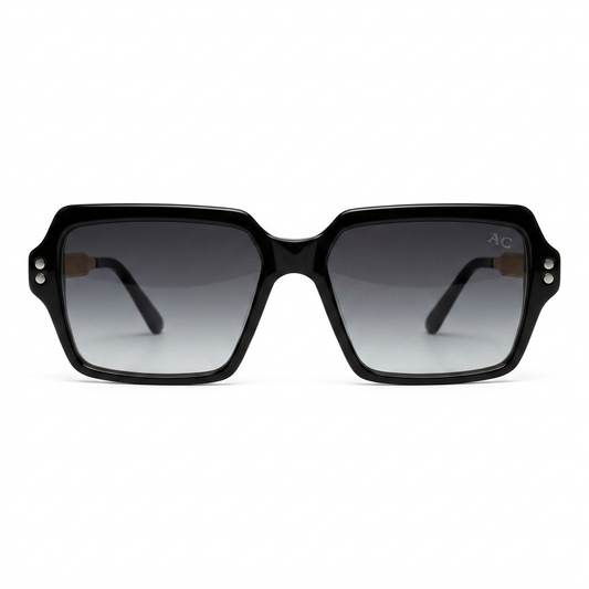 Black and gold-accented acetate sunglasses with metal temples — men's Bravo frame