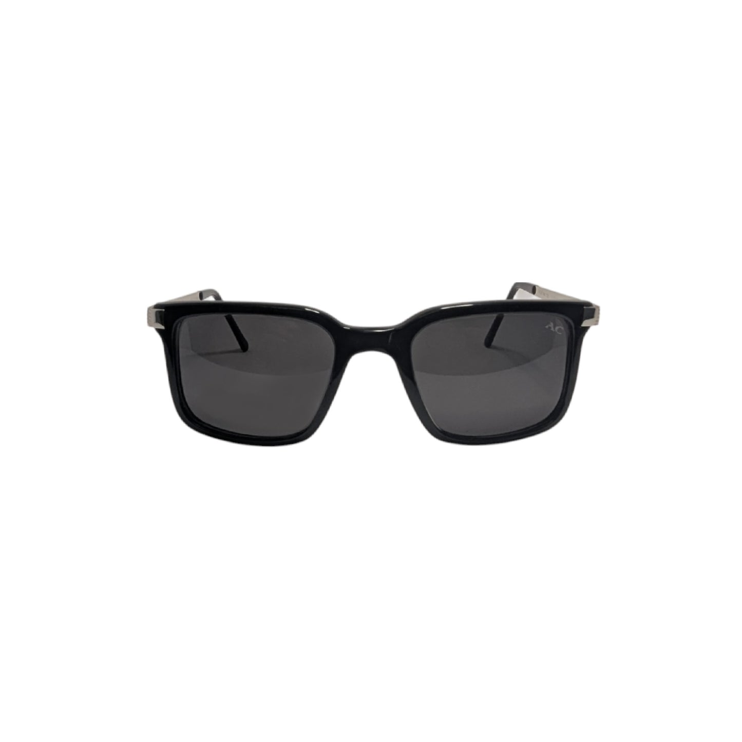 Black square acetate sunglasses with silver accents and oversized bridge — men's Vega frame, style II