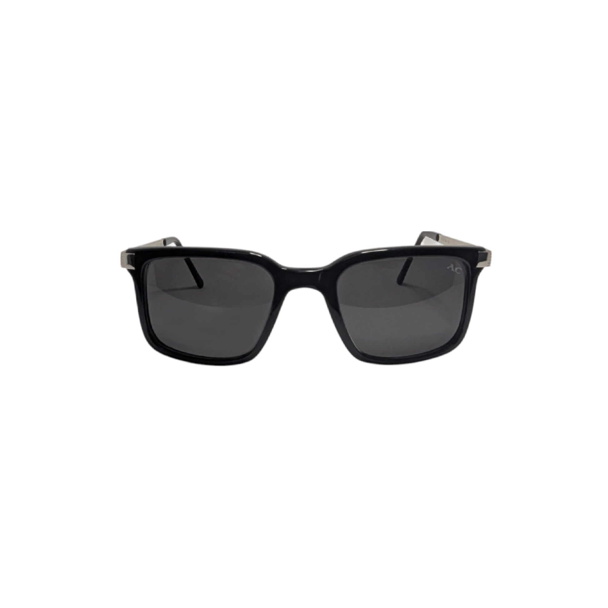 Black square acetate sunglasses with silver accents and oversized bridge — men's Vega frame, style II