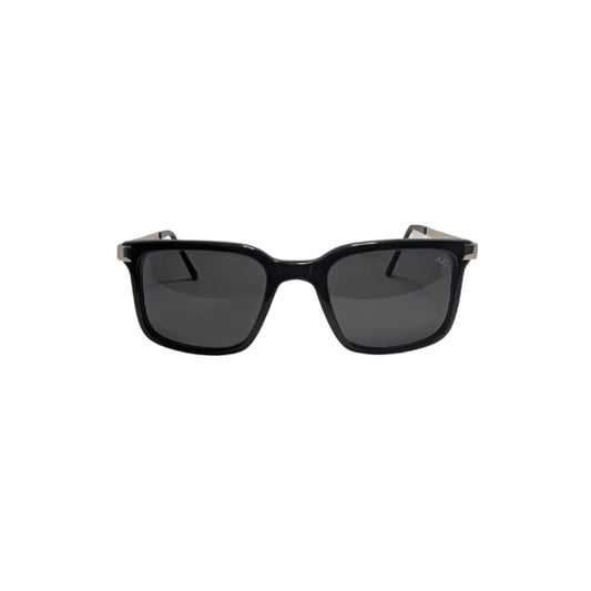 Black square acetate sunglasses with silver accents and oversized bridge — men's Vega frame, style II