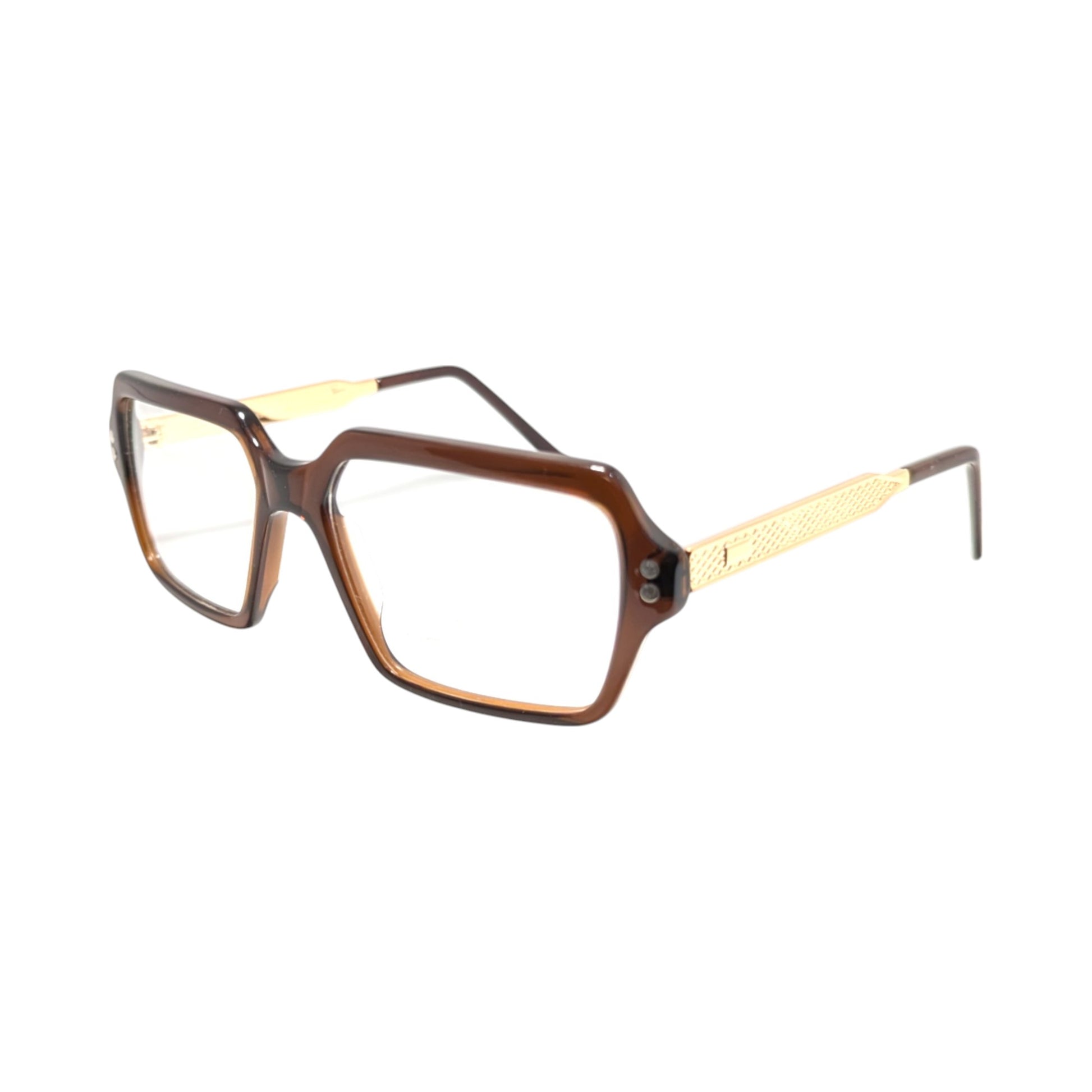 Transparent brown acetate eyeglasses with metal temples — men's Bravo optical frame