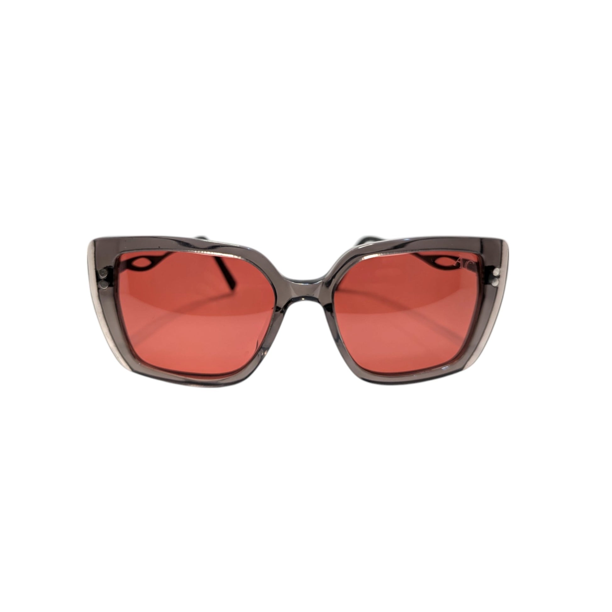 Grey square acetate sunglasses with red accents — women's Bella frame