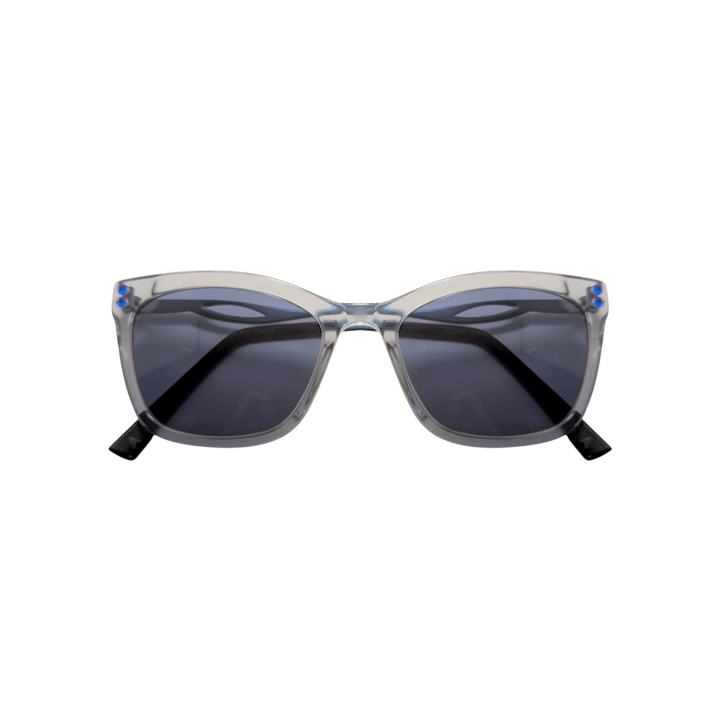 Transparent light grey wayfarer acetate sunglasses with dark grey lenses — women's Zoya frame