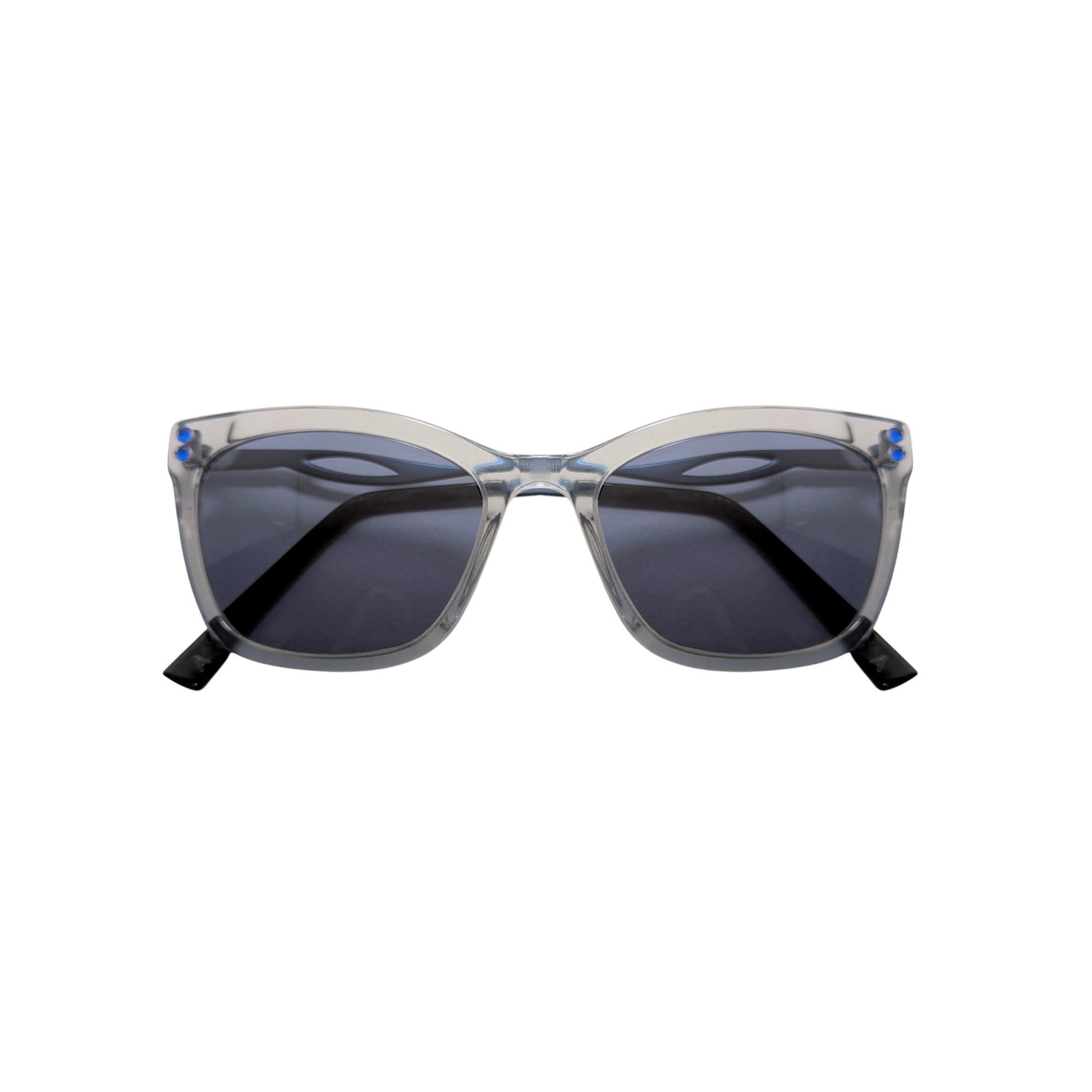 Transparent light grey wayfarer acetate sunglasses with dark grey lenses — women's Zoya frame