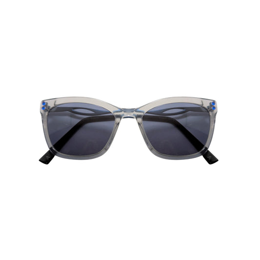 Transparent light grey wayfarer acetate sunglasses with dark grey lenses — women's Zoya frame