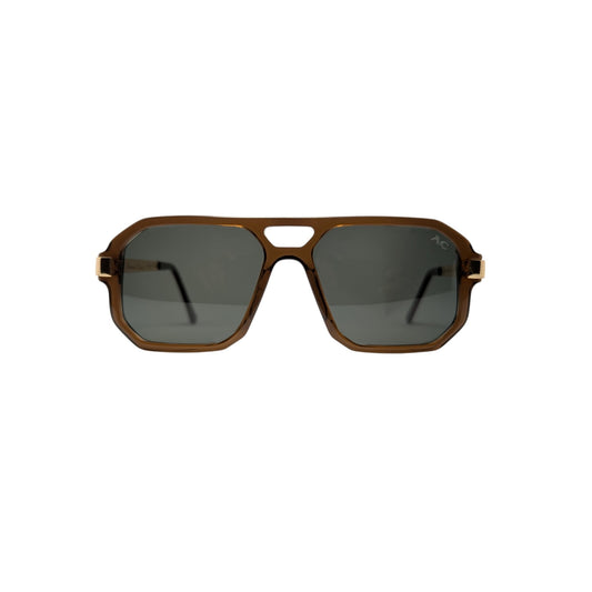 Transparent brown acetate sunglasses with metal temples — men's Polo frame, style II