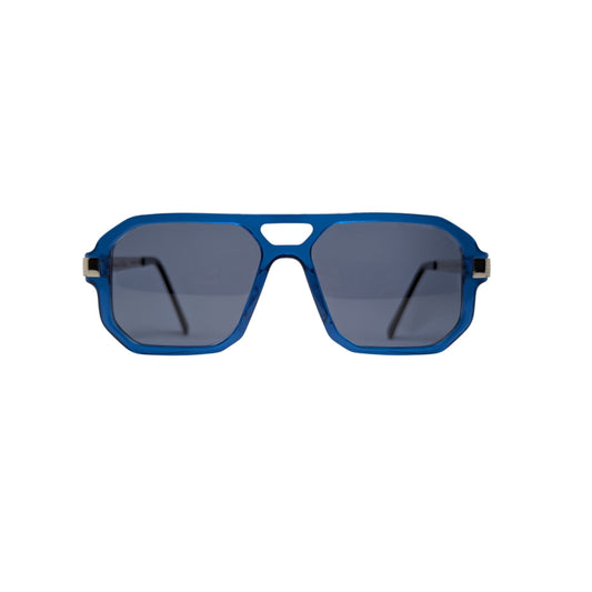 Transparent blue acetate sunglasses with metal temples — men's Polo frame