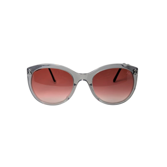 Transparent light grey round acetate sunglasses with burgundy accents — women's Barca frame