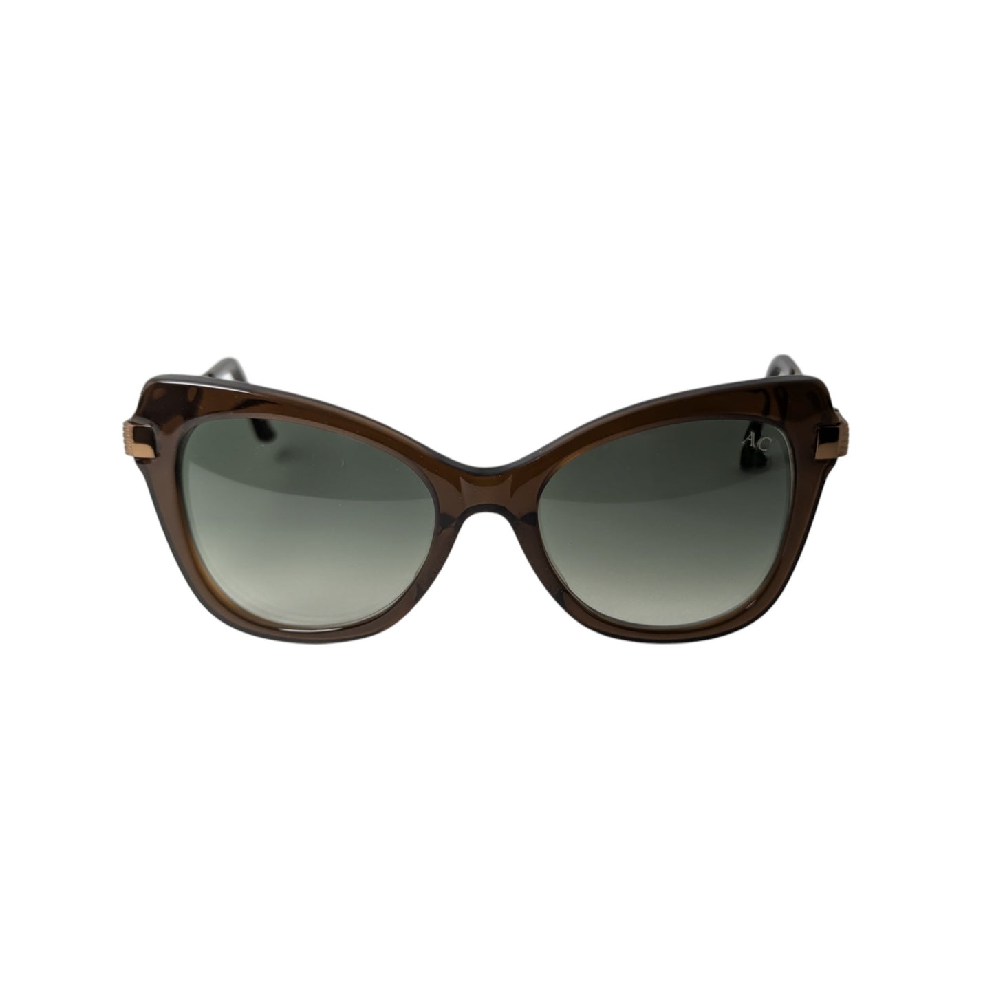 Brown cat-eye acetate sunglasses with olive green lenses — women's Mora frame