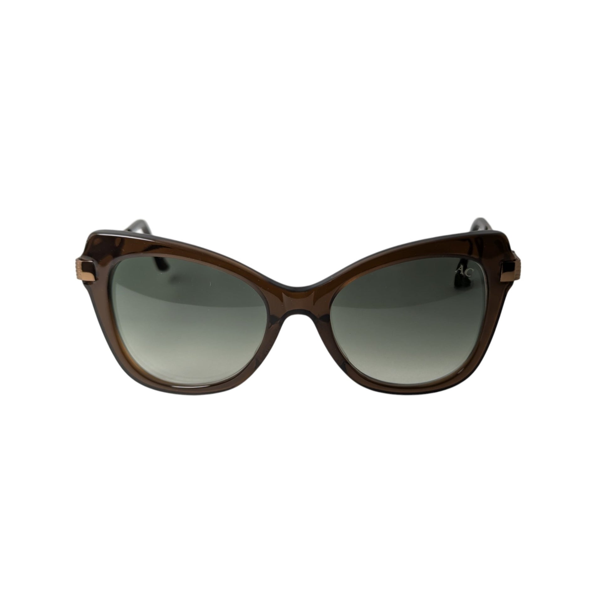 Brown cat-eye acetate sunglasses with olive green lenses — women's Mora frame
