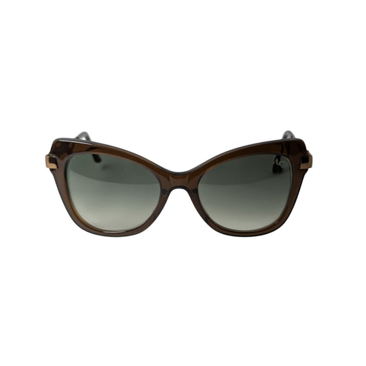 Brown cat-eye acetate sunglasses with olive green lenses — women's Mora frame