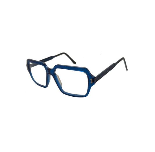 Transparent blue acetate eyeglasses with metal temples — men's Bravo optical frame