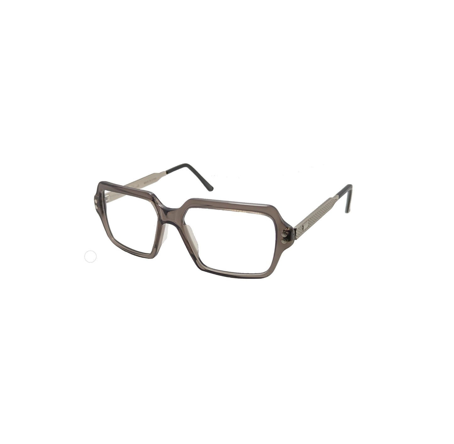 Transparent grey acetate eyeglasses with metal temples — men's Bravo optical frame
