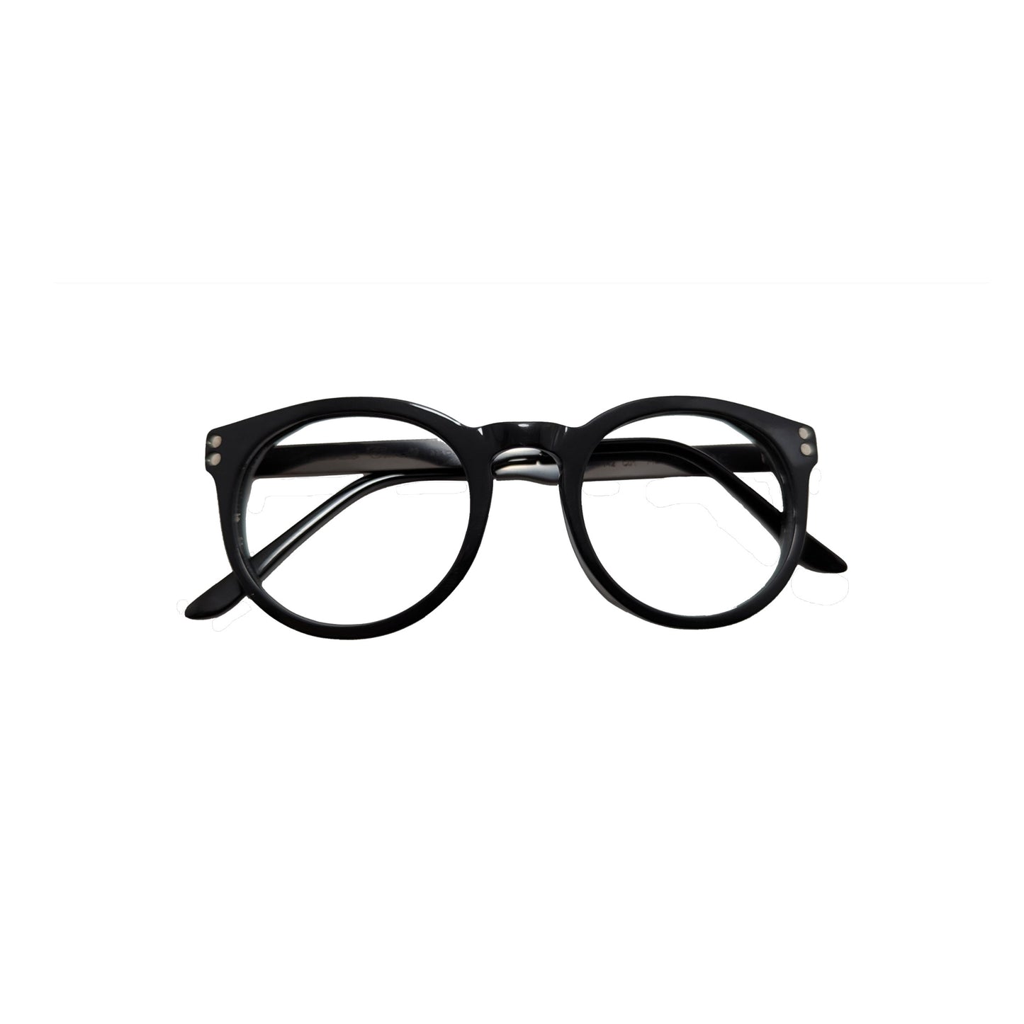 Black round acetate eyeglasses with gunmetal accents — unisex Cairo optical frame