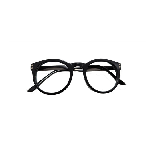 Black round acetate eyeglasses with gunmetal accents — unisex Cairo optical frame