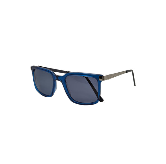 Transparent blue square acetate sunglasses with gunmetal accents and oversized bridge — men's Vega frame