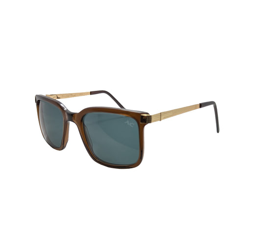 Transparent brown square acetate sunglasses with gold accents and oversized bridge — men's Vega frame