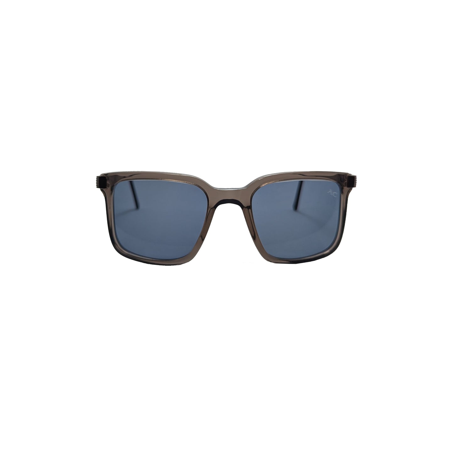 Transparent grey square acetate sunglasses with gunmetal accents and oversized bridge — men's Vega frame