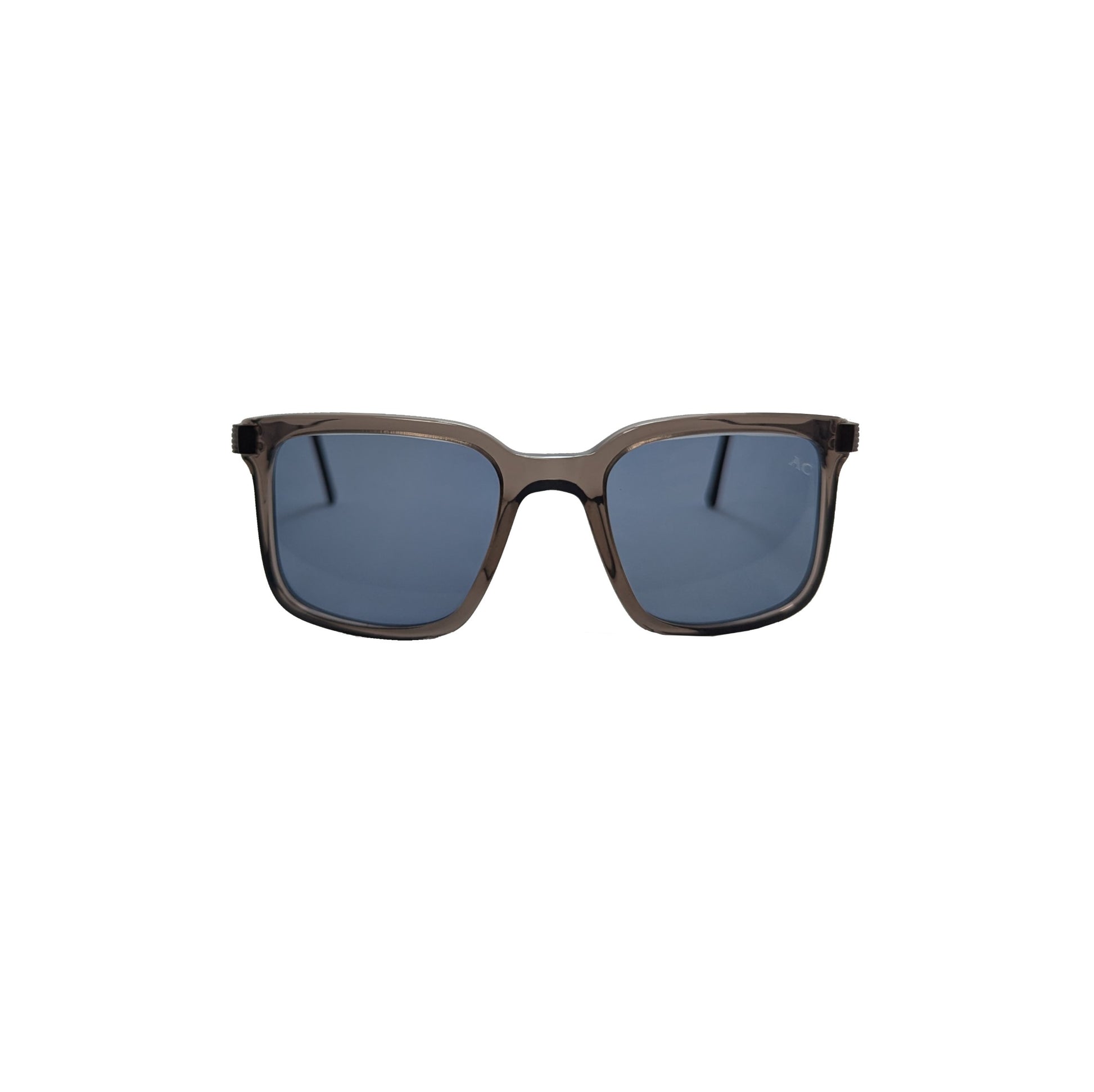Transparent grey square acetate sunglasses with gunmetal accents and oversized bridge — men's Vega frame