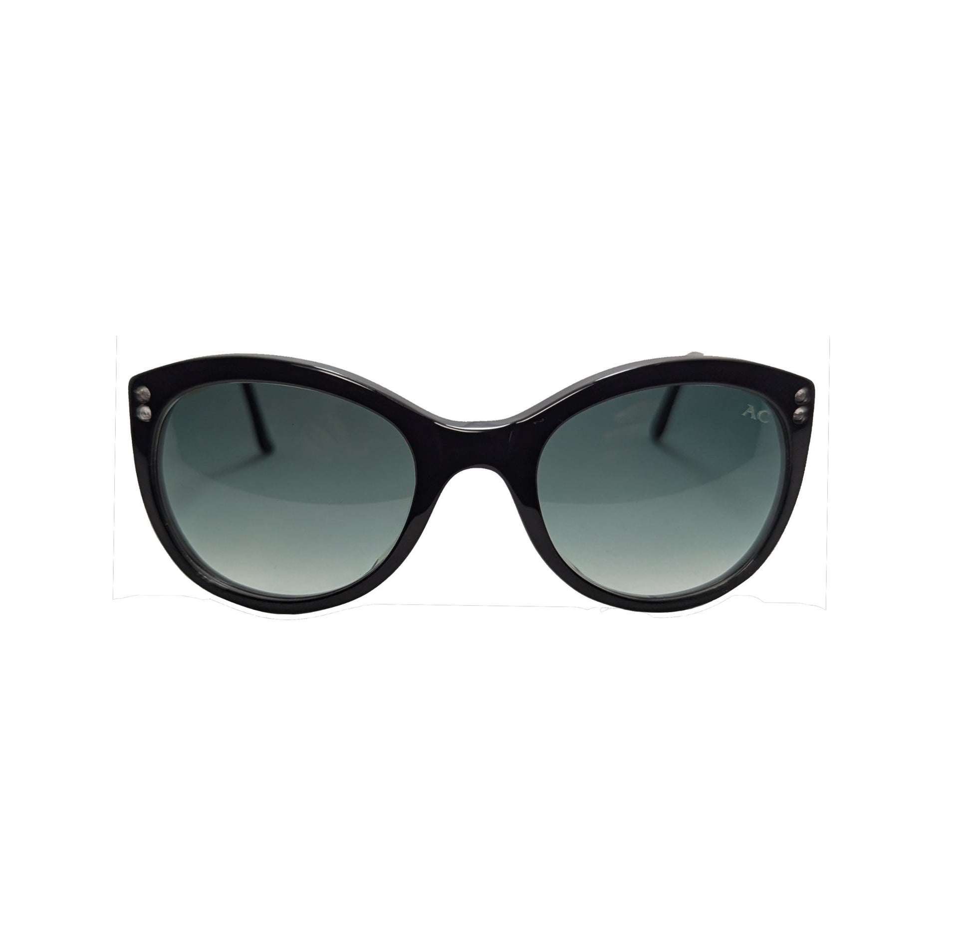 Black round acetate sunglasses with green G15 lenses — women's Barca frame