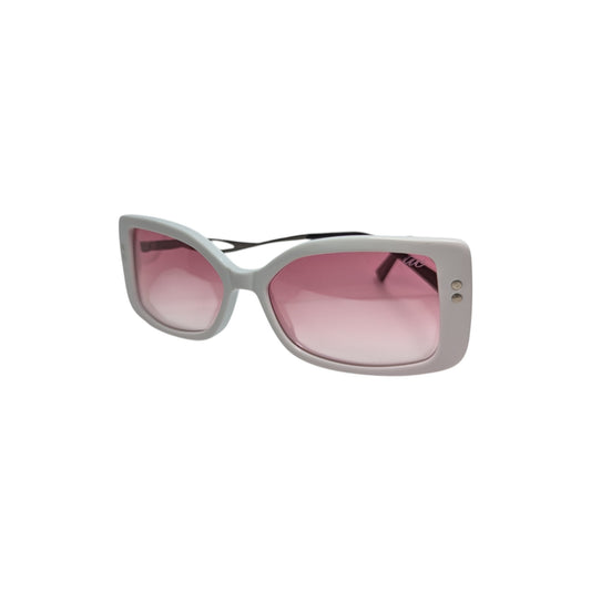 White oversized acetate sunglasses with pink accents — women's Paris frame