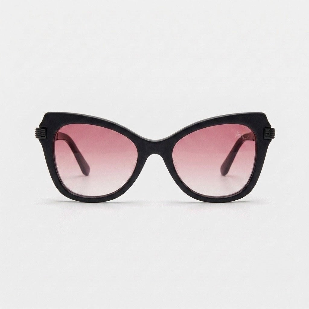 Black cat-eye acetate sunglasses with burgundy accents — women's Mora frame