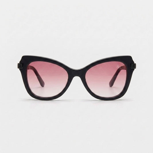 Black cat-eye acetate sunglasses with burgundy accents — women's Mora frame