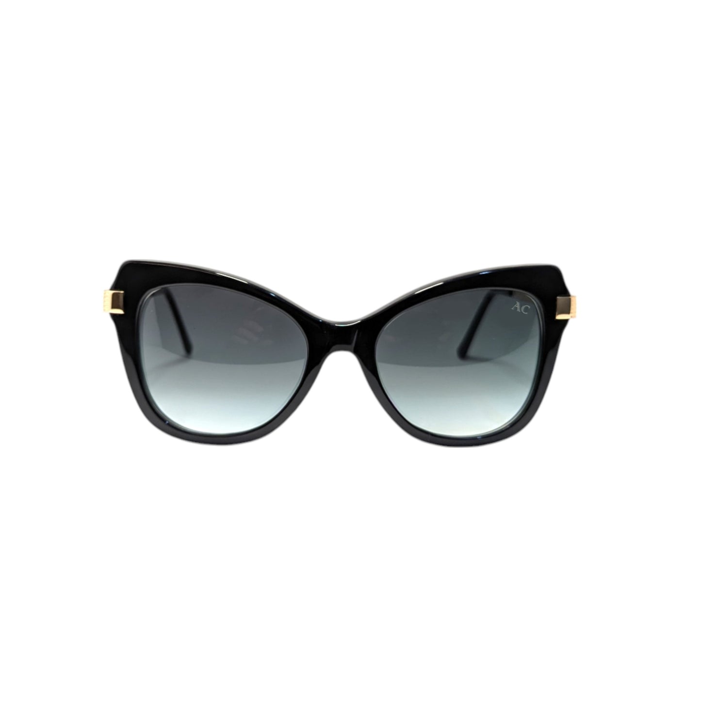 Black cat-eye acetate sunglasses with green G15 gradient lenses — women's Mora frame