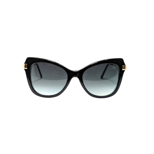 Black cat-eye acetate sunglasses with green G15 gradient lenses — women's Mora frame